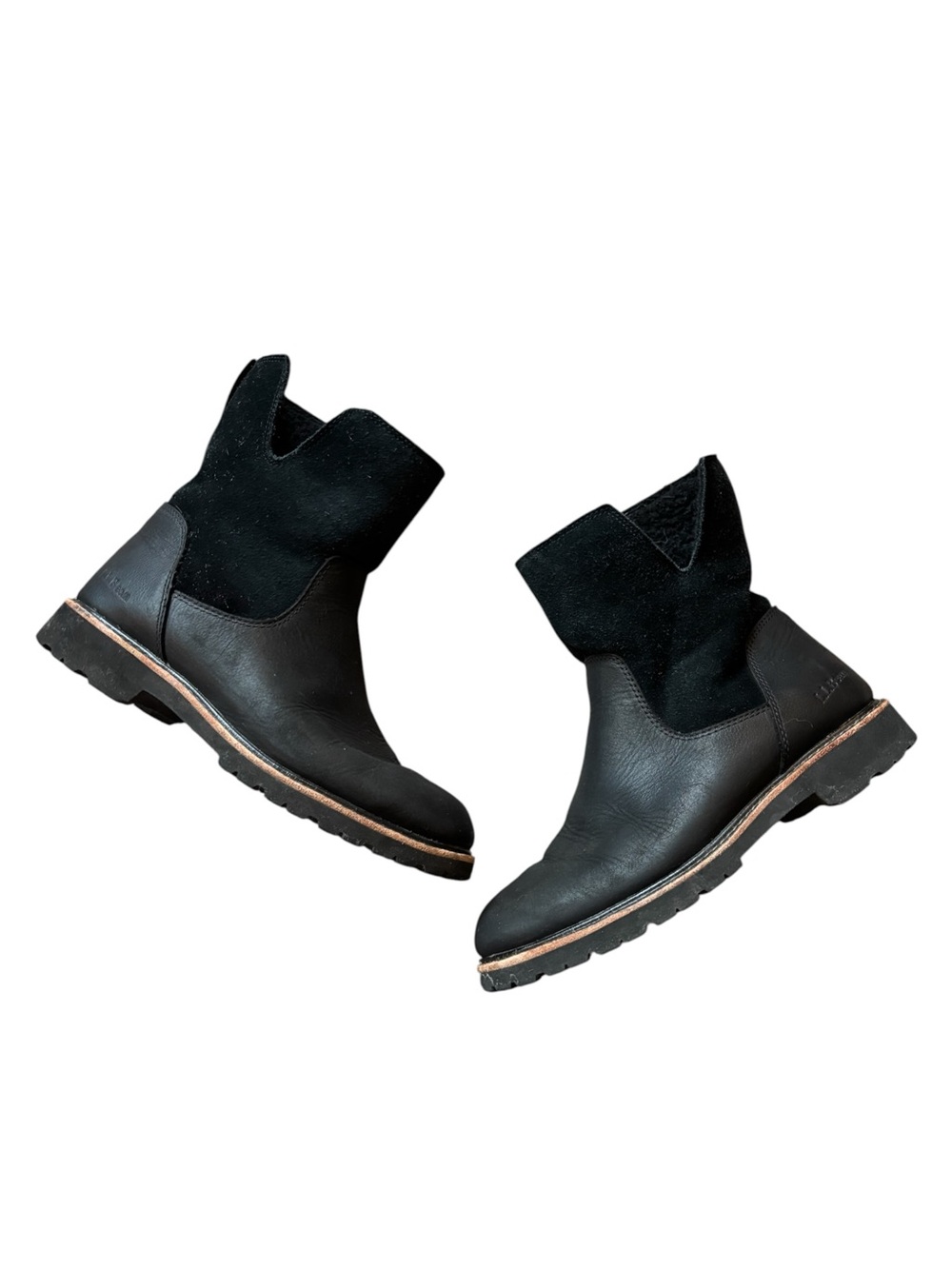 LL Bean Rugged Cozy Boots shearling leather suede black winter Gorpcore size 7.5